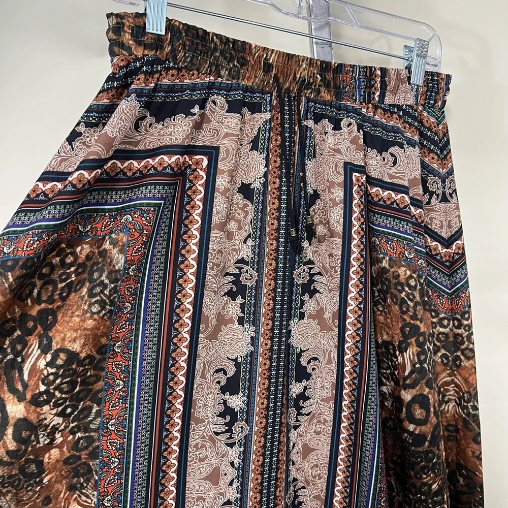 Umgee Women’s MEDIUM Boho Maxi Skirt Elastic Waist Drawstrings Animal Paisley